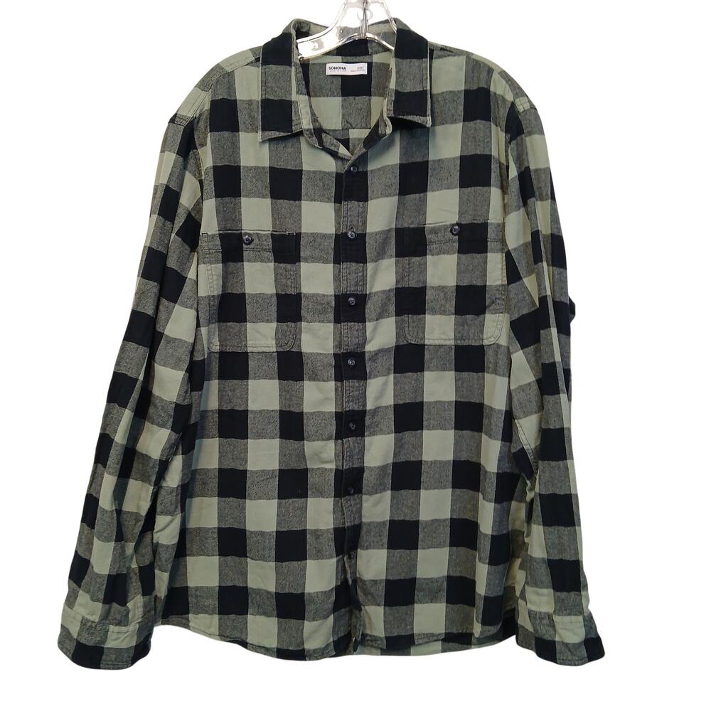 Sonoma Goods For Life Mens 2XLT Flannel Shirt Green Black Plaid